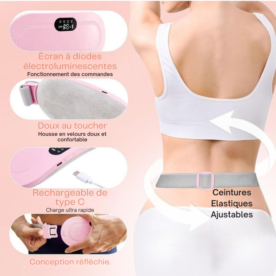 Coussin Chauffant Menstruel, Soulagement des Crampes Abdominales et Lombaires avec Massage Vibrant